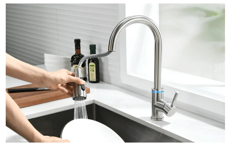 Brushed Nickel Kitchen Faucet Single Hole LED Style