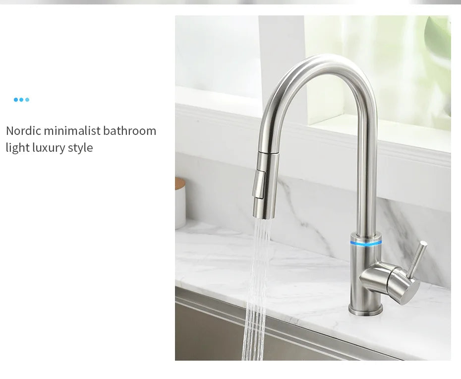 Brushed Nickel Kitchen Faucet Single Hole LED Style