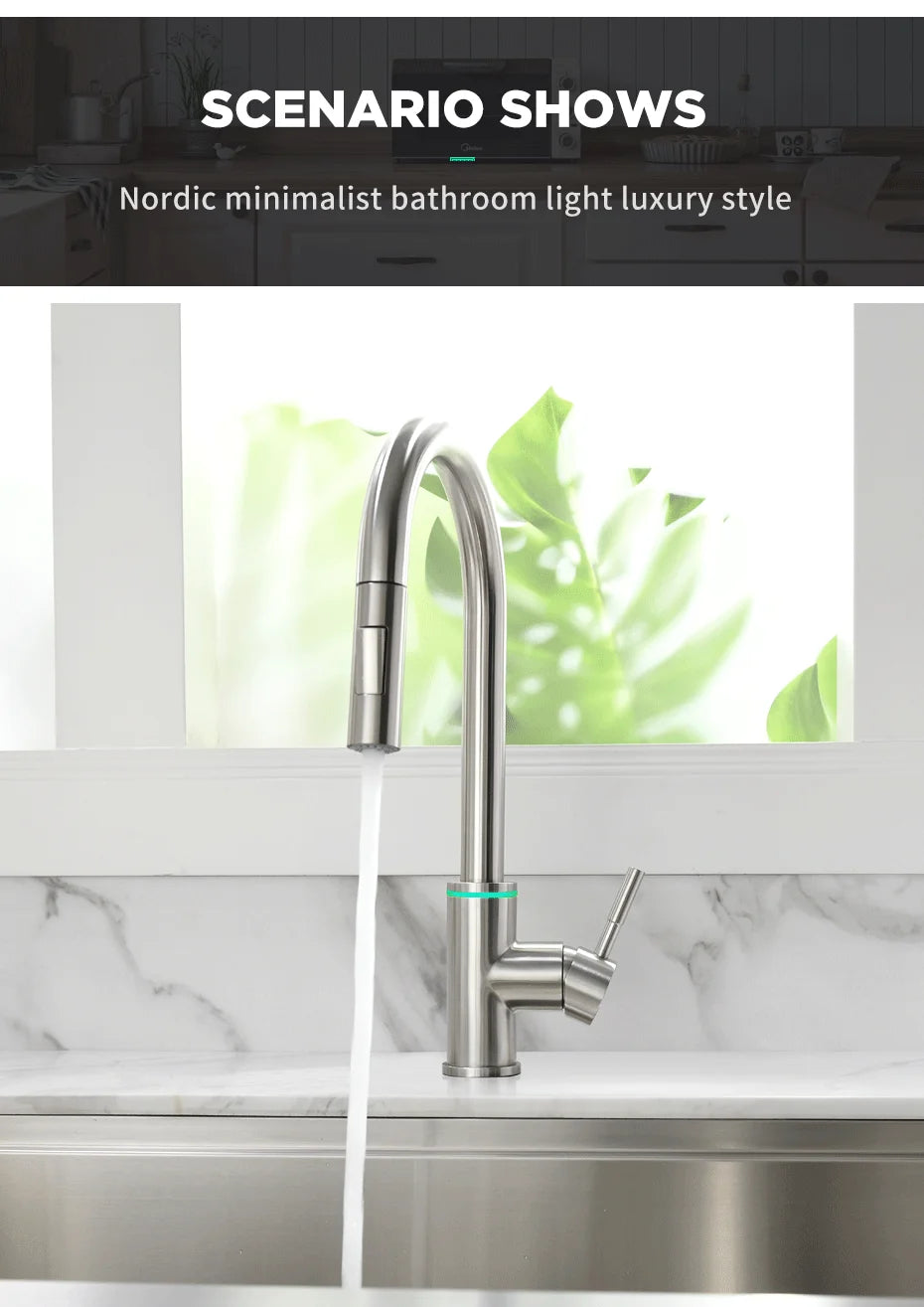 Brushed Nickel Kitchen Faucet Single Hole LED Style