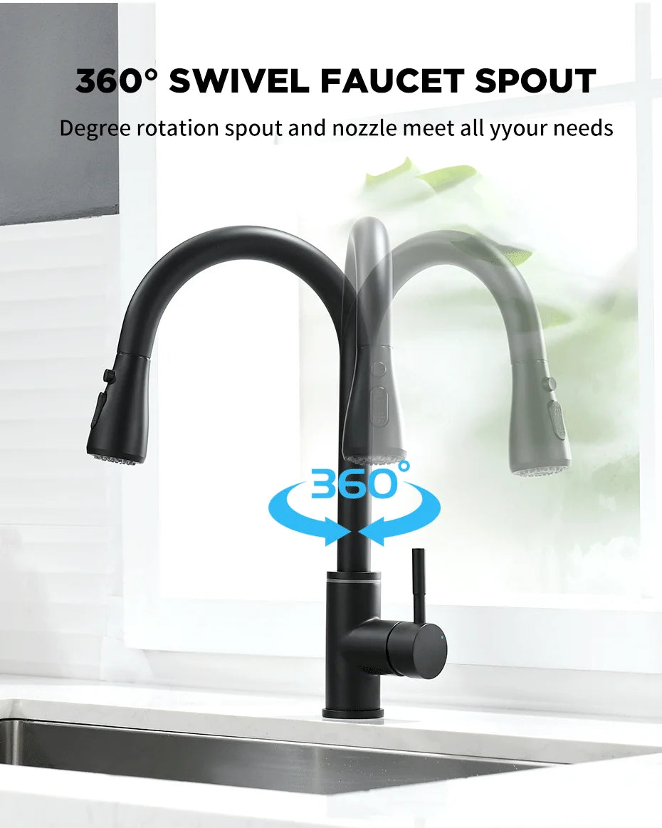 Brushed Nickel Kitchen Faucet Single Hole LED Style