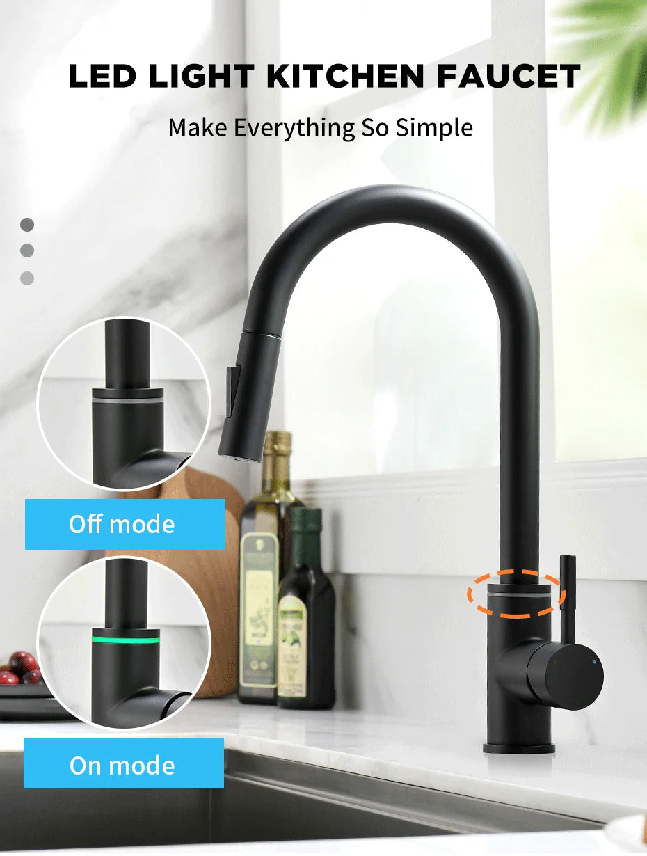 Brushed Nickel Kitchen Faucet Single Hole LED Style