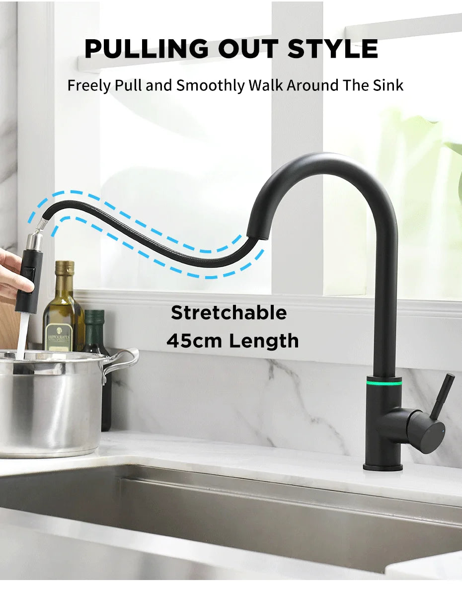 Brushed Nickel Kitchen Faucet Single Hole LED Style