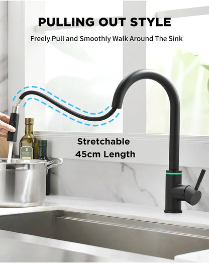 Brushed Nickel Kitchen Faucet Single Hole LED Style