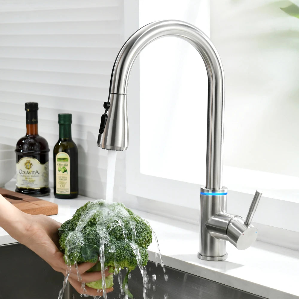 Brushed Nickel Kitchen Faucet Single Hole LED Style