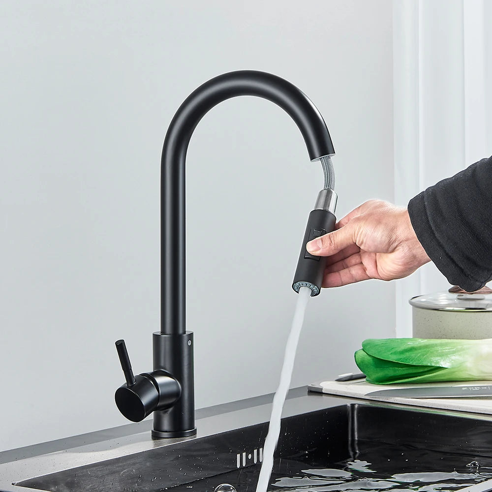 Black Kitchen Faucet Hot and Cold Water Taps Deck Mounted