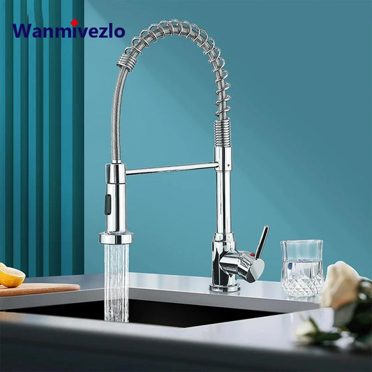 Chrome Spring Pull Down Kitchen Faucet
