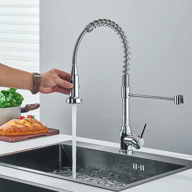 Chrome Spring Pull Down Kitchen Faucet