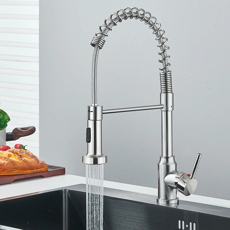 Chrome Spring Pull Down Kitchen Faucet