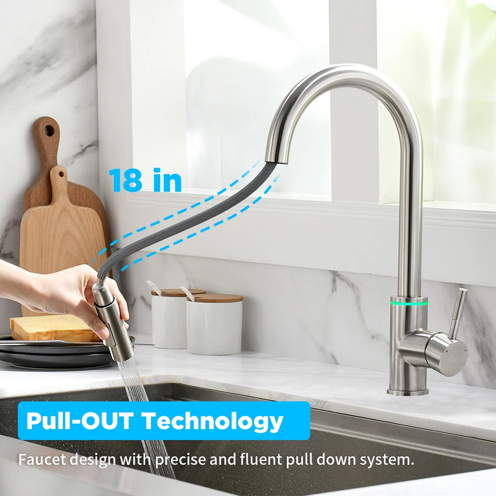Brushed Nickel Kitchen Faucet Single Hole LED Style