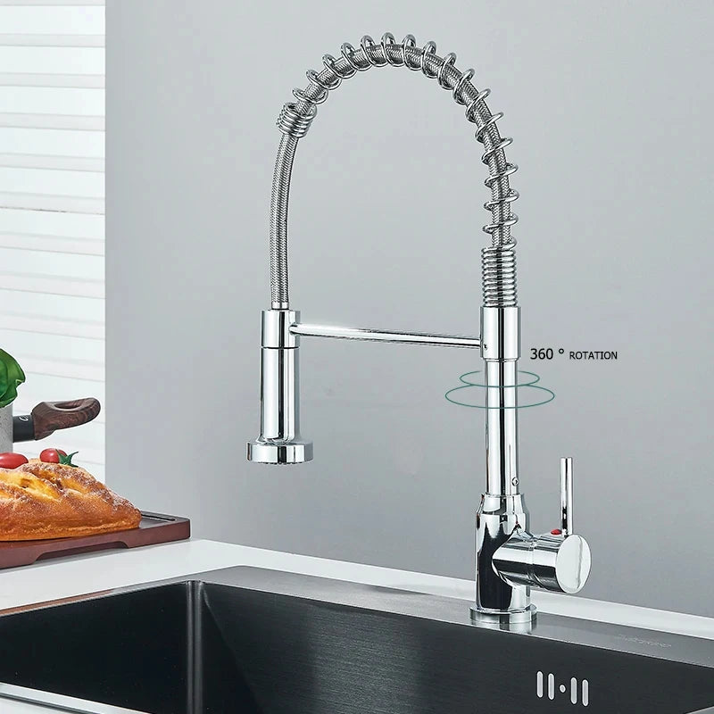 Chrome Spring Pull Down Kitchen Faucet