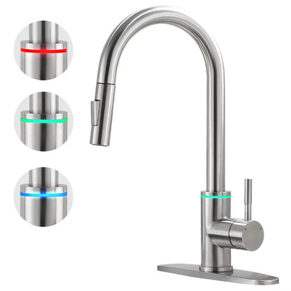 Brushed Nickel Kitchen Faucet Single Hole LED Style