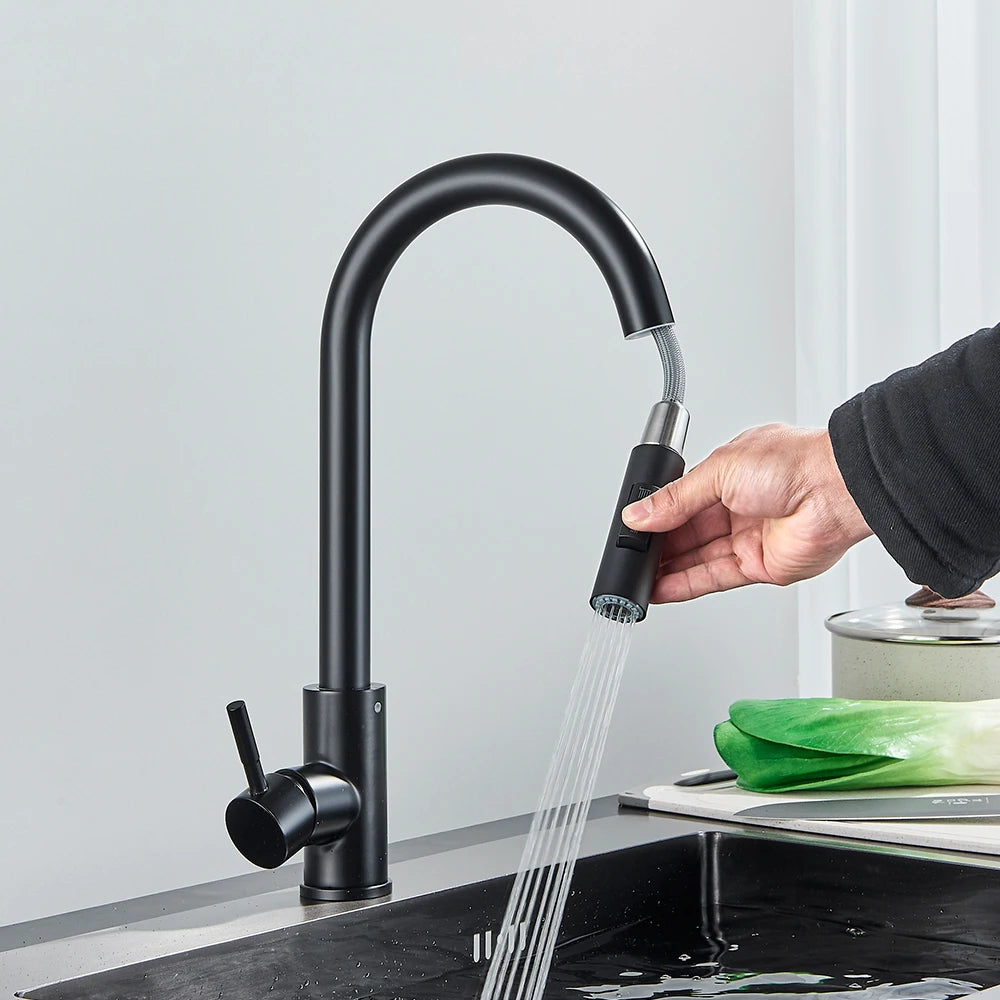 Black Kitchen Faucet Hot and Cold Water Taps Deck Mounted