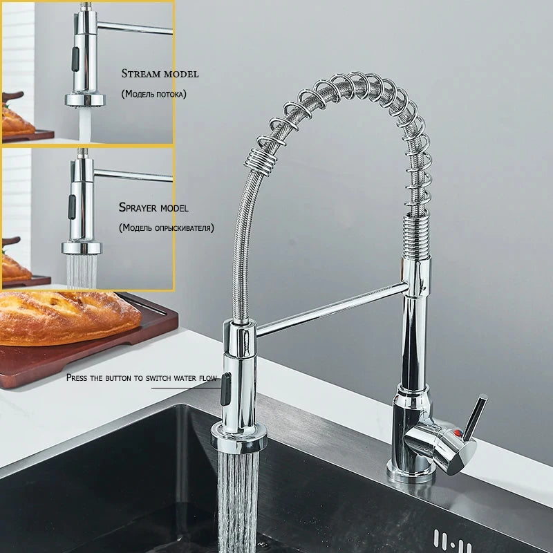 Chrome Spring Pull Down Kitchen Faucet