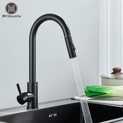 Black Kitchen Faucet Hot and Cold Water Taps Deck Mounted