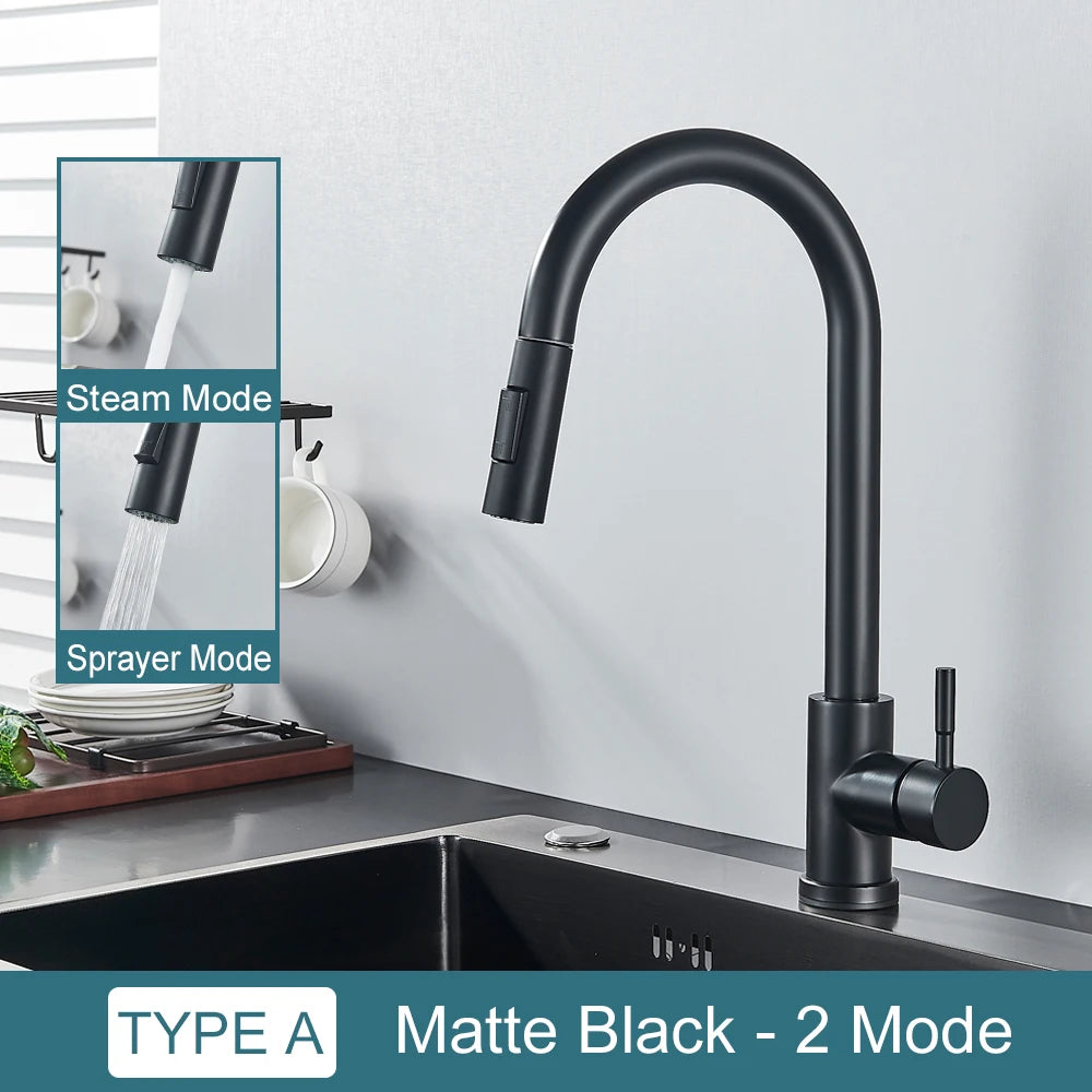 Black Kitchen Faucet Hot and Cold Water Taps Deck Mounted